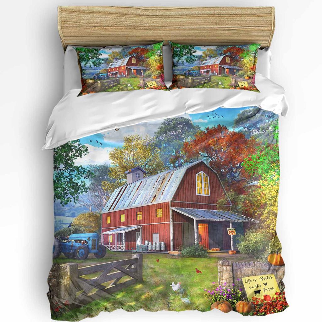 Farm Life Barn Retro Tck stic Duvet Cover With Pillow Case Custom 3pcs Bedding Set Quilt Cover Double Bed Home Textile