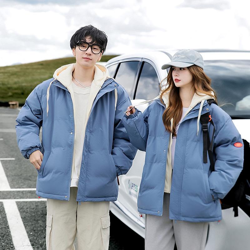 Fake Two-piece Cotton-padded Clothes Men's Thickened Down Cotton-padded Clothes Splicing Couple Hooded Cotton-padded Jackets Trendy Cotton-padded