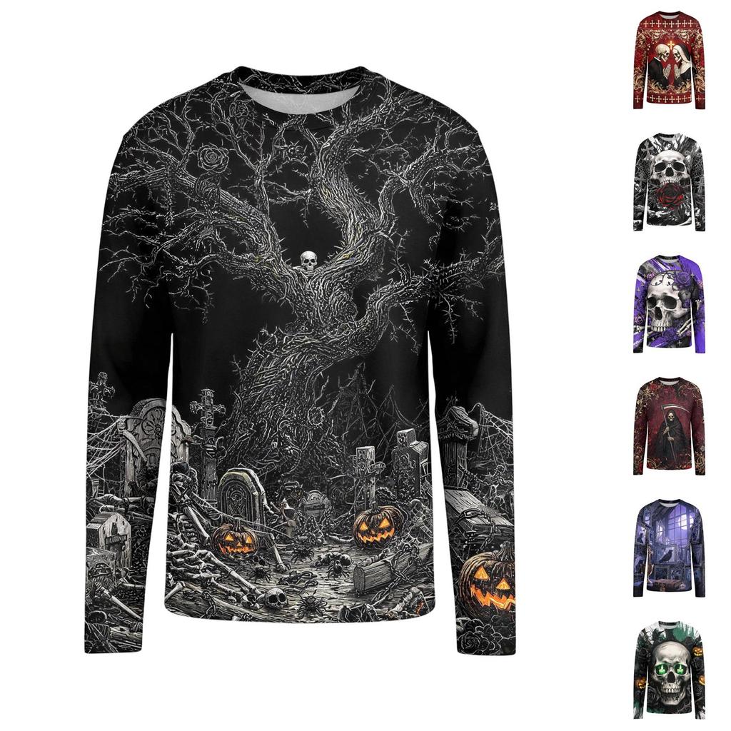 Men's Halloween Print Neck Long Sleeve T-Shirt