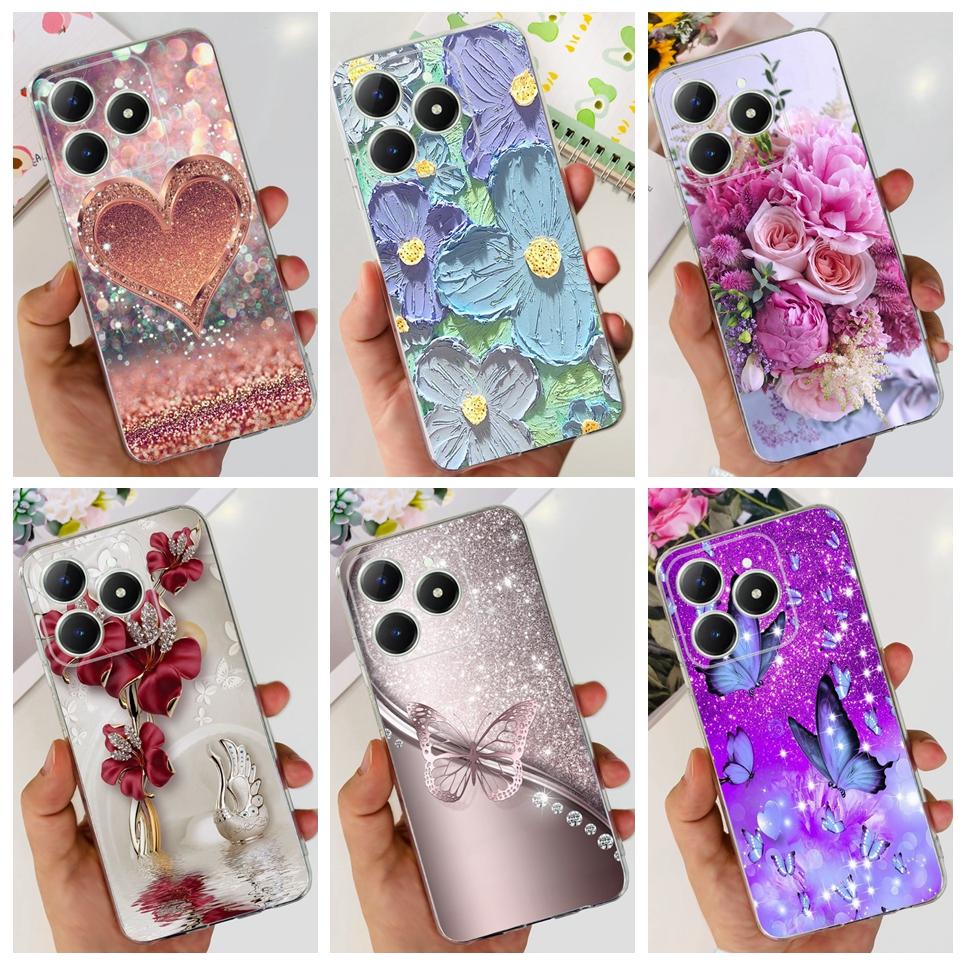 Voor Realme C63 C61 Narzo N61 N63 Hoesje Bloemen Vlinder Dames Mode Achterkant Transparant Zacht Slank Siliconen Bumper Shell