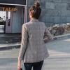 Damen Frühling Herbst Anzug Mantel Revers Langarm Einreiher Anzugjacke Plaid Print Klappentaschen Business Outwear