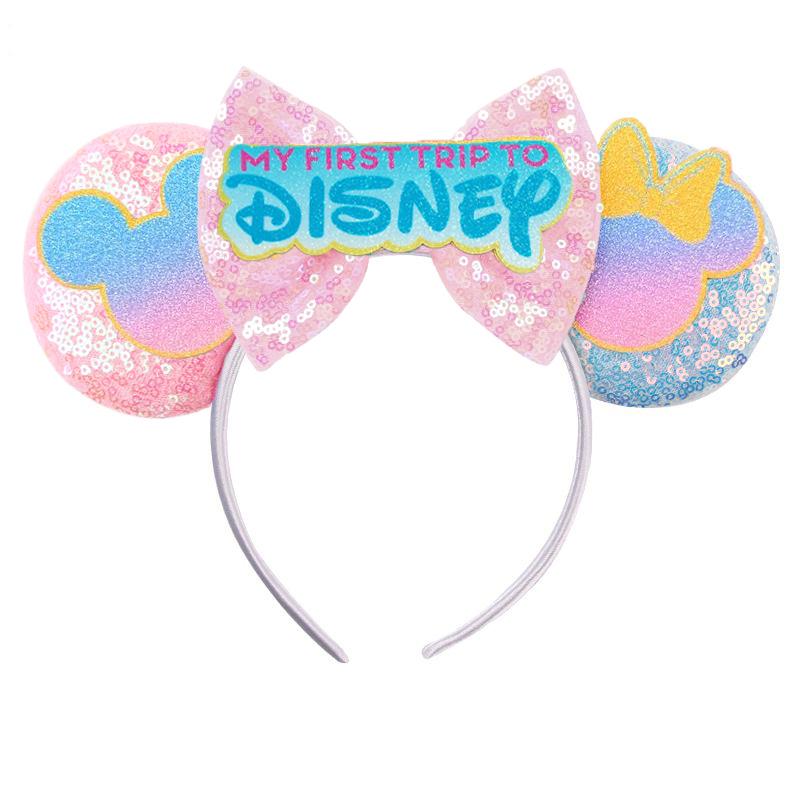 Disney Mickey Uszy Opaska z Cekinami 5" Kokarda Zamek Fajerwerki Opaska do Włosów Dla Dziewczynek Dzieci Featival Impreza DIY Akcesoria do Włosów
