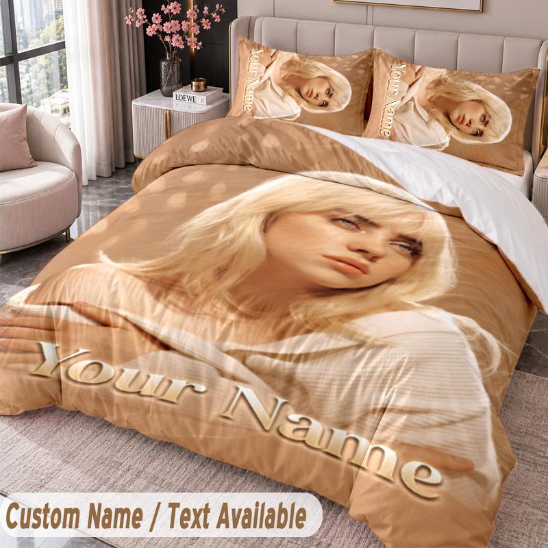 Custom Name Text 3Pcs Bedding Set Billie Eilish Duvet Cover And Two Pillowcases