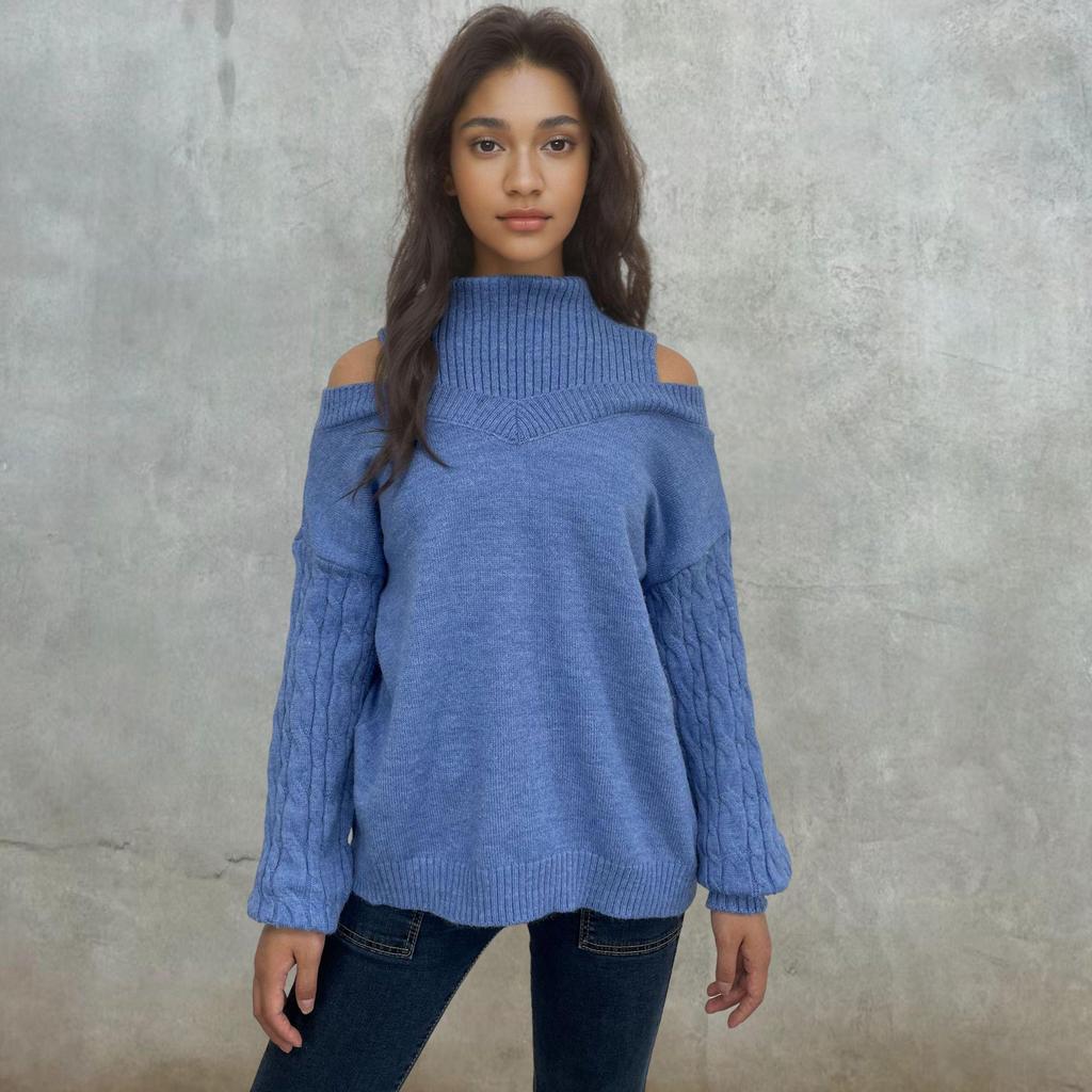 2024 Fall/Winter Women's Off-the-Shoulder Turtleneck Sweater: Sexy European-American Style, Loose-Fit Pullover Tops