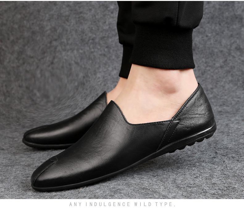 Men's Plus Size Cowhide Loafers - Autumn Slip-on Casual Driving Shoes
