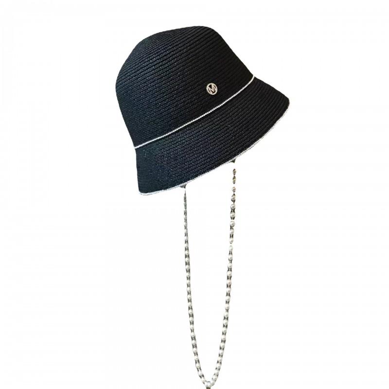 Pearl Chain Bucket Hat Straw Sun Women Beach Travel