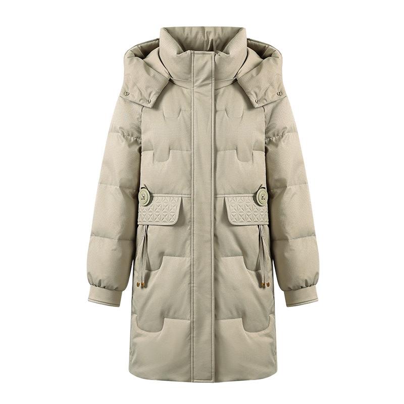 White Eiderdown Down Jacket Women's Long Loose New Middle-aged and Elderly Autumn and Winter Plus Size Hooded Down Jacket