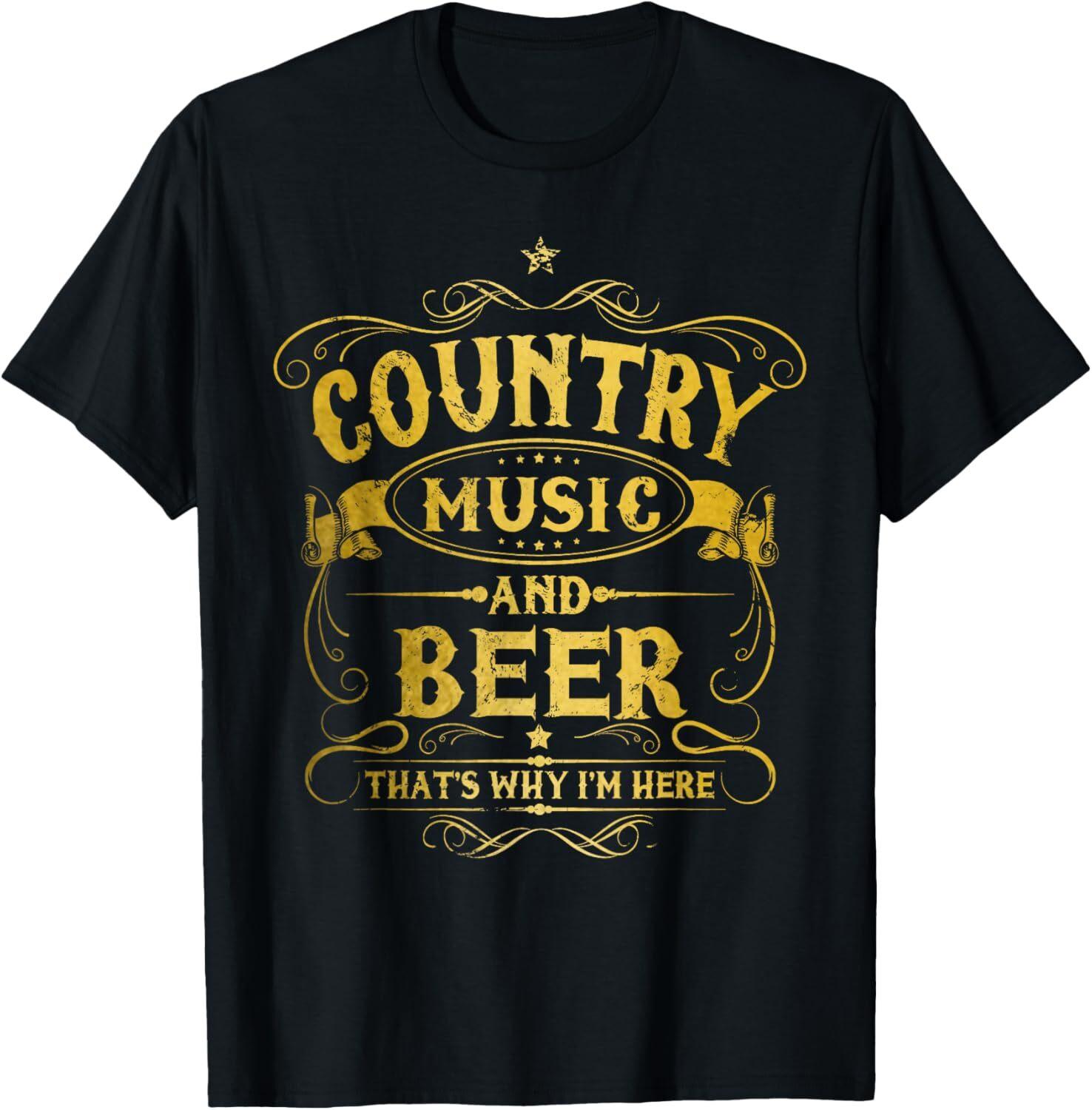 Country Music And Beer That s Why I m Here Funny Vintage T-Shirt S