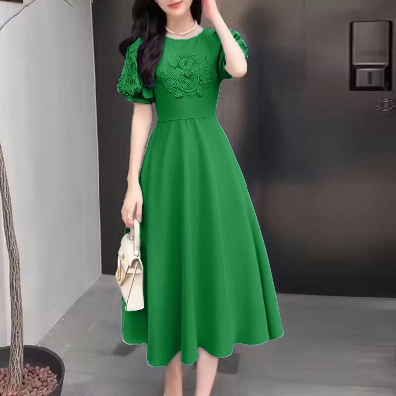 

ZANZEA Women Casual Round Neck Short Sleeve Lace Crochet Splice Summer Dress 5XL