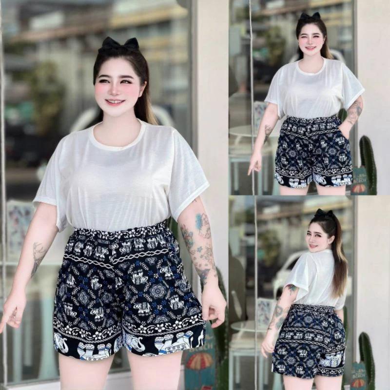 

Слоны Широкие шорты Брюки Большой размер Регулируемая эластичная высокая талия Женский принт Таиланд Повседневная уличная одежда Пляжная Богемный Ретро Винтаж One size