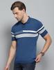 MONTE CARLO Mens Self Design Blue Collar Neck Half Sleeve T-Shirt