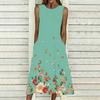 Women Plus Size Sleeveless Crew Neck Dress Exuberant Floral Pattern Loose Calf Length Dress