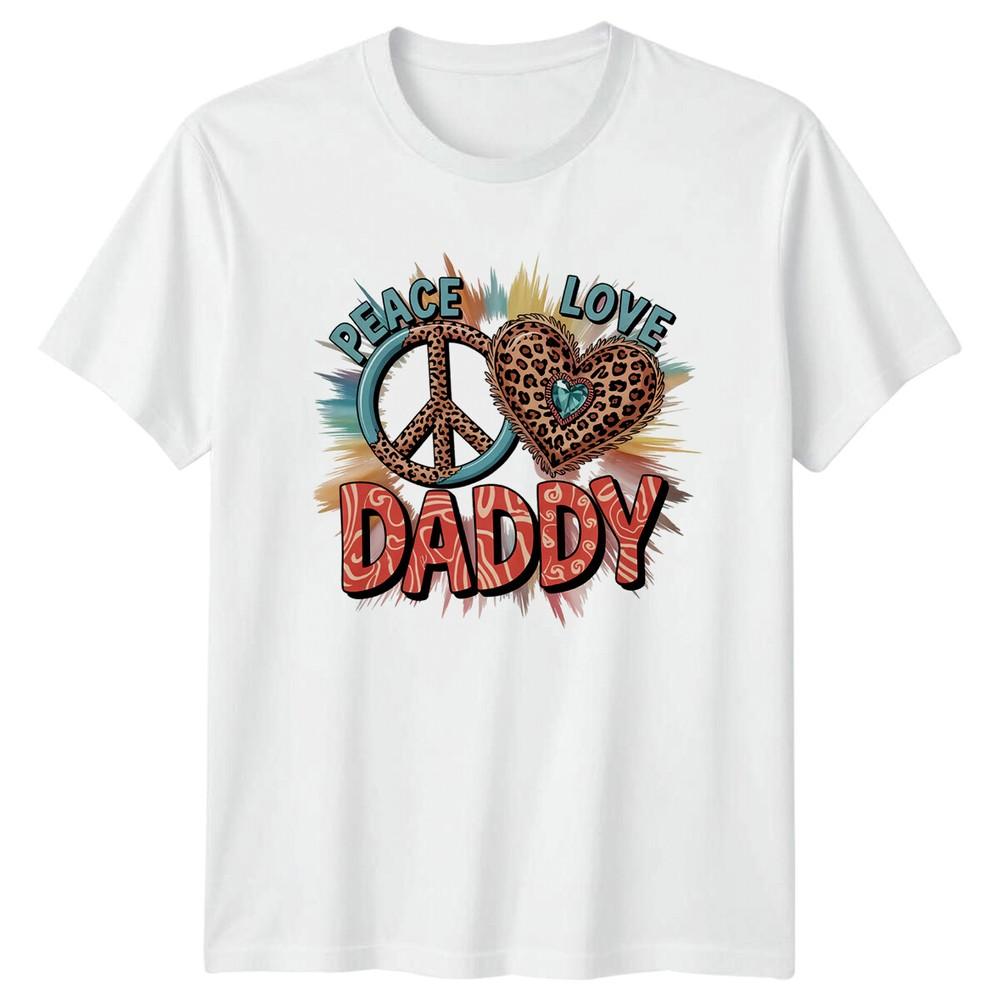 Peace Love Daddy Leopard Heart Fathers Day Graphic TShirt S