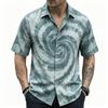 Men's Neon Lightning Spiral Print Short Sleeve Shirt, Retro Psychedelic Button Up Shirt for Spring & Summer