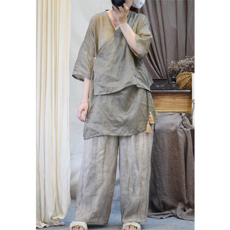 Johnature Frau Frühling Vintage Chinesischen Stil Hemd Spleißen Halbe Ärmel Einfarbig Hemd