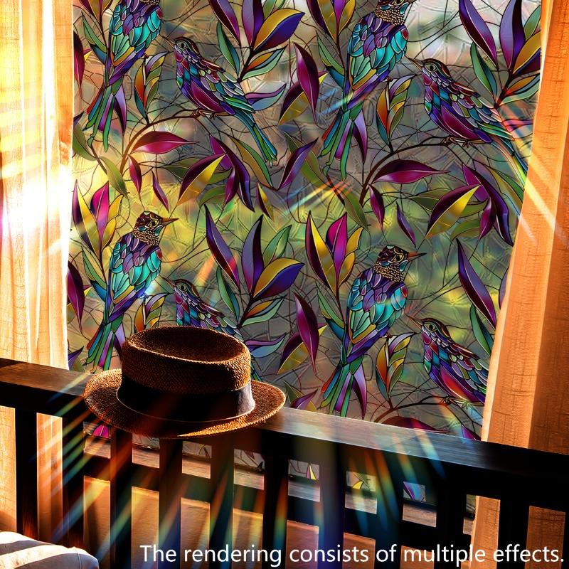 Colorful Bird Leaves Electrostatic Stickers for Window Displays Glass Sticker Double-sided Printing Visible