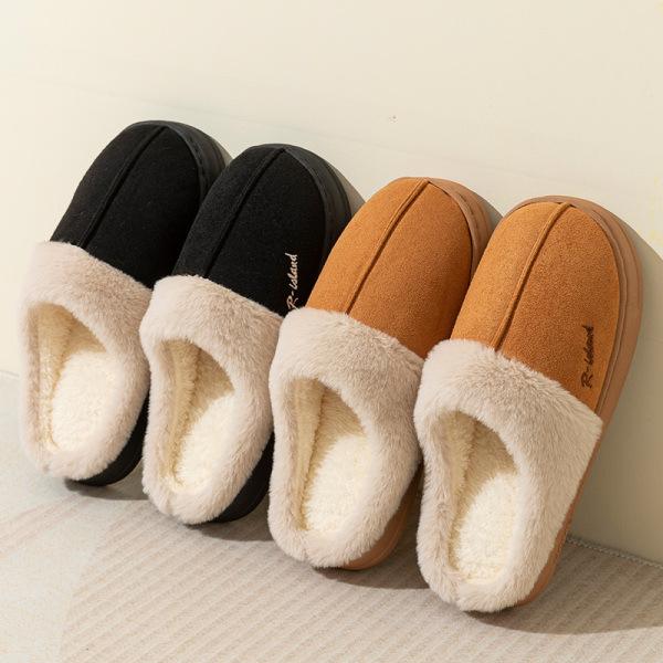 New 2025 autumn and winter suede cotton slippers home indoor velvet warm fluffy slippers