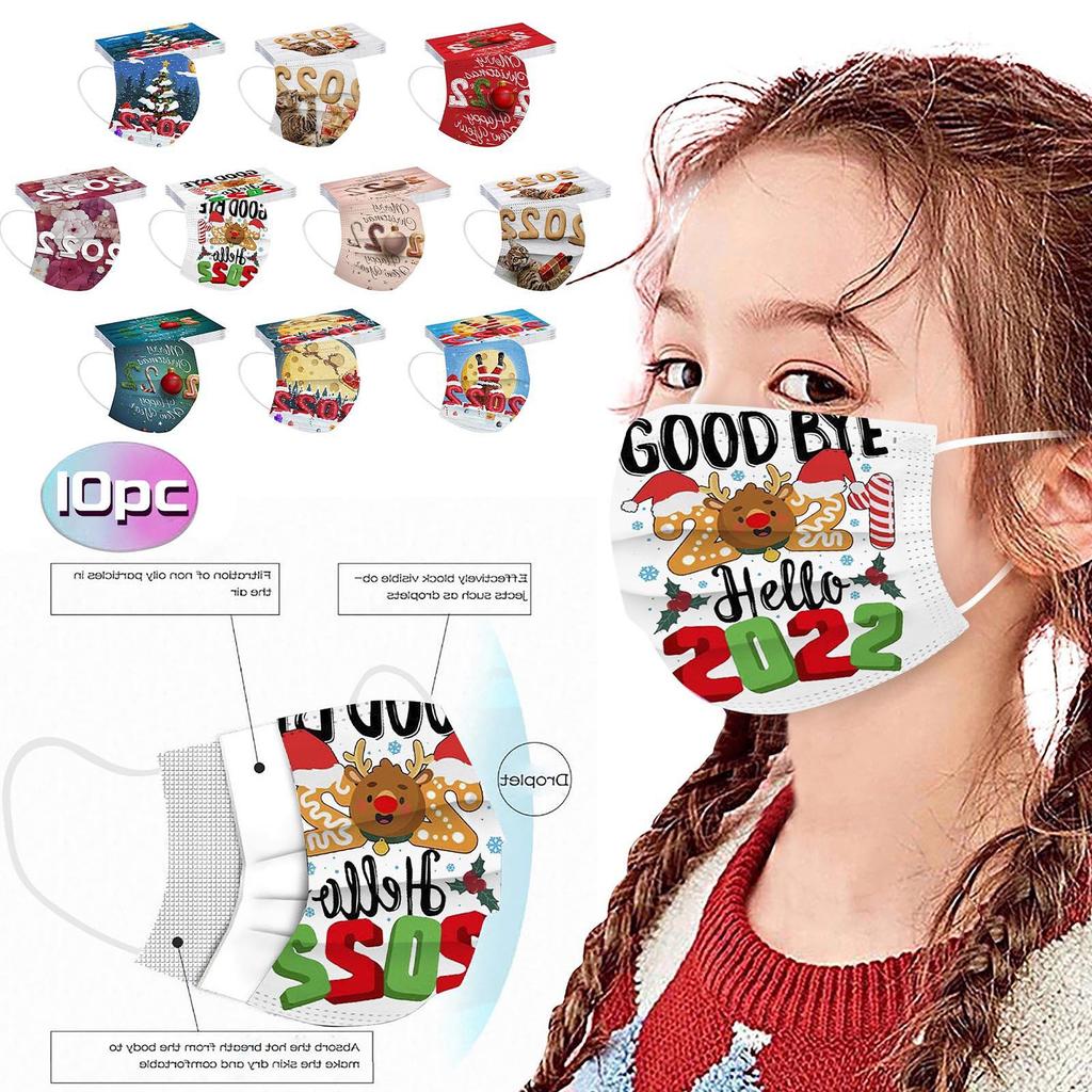 2022 Children Christmas Disposable Three-layer Protective Mask 10pc