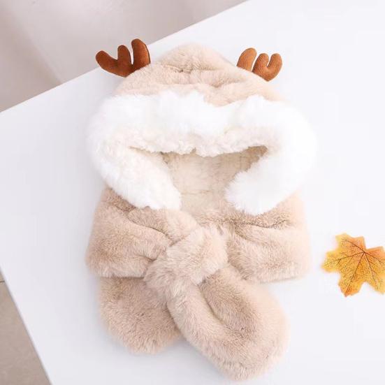 Yousheng Baby Hat Winter Warm Thickened Plush Antler Design Windproof Temperature-Locking Soft Baby Outdoor Cap with Scarf Design
