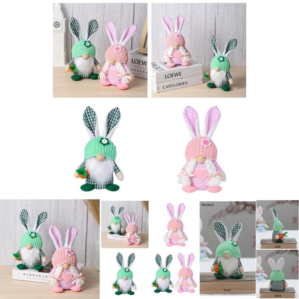 Chaoya Easter Fabric Faceless Bunny Couple Dolls Knitted Hat Decoration Figurines