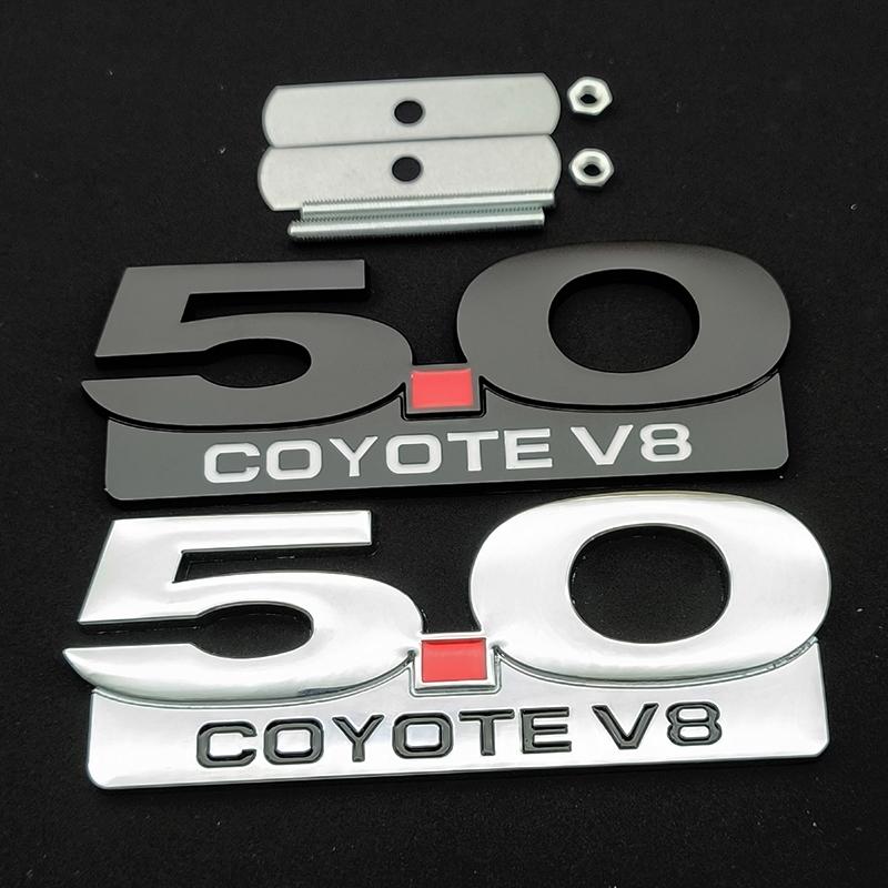 BLFE6 3D Metal Car Sticker Logo 5.0 COYOTE V8 Grille Front Badge Rear Trunk Emblem Decals For Ford Mustang GT Falcon Torino Fairlane