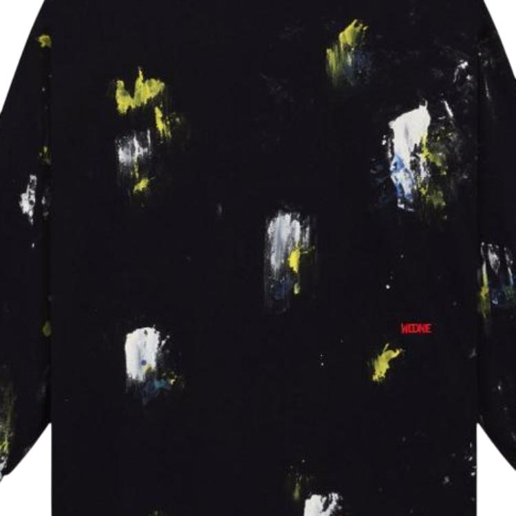 WE11DONE Color Block Graffiti Letter Jacquard Long Sleeve Crew Neck T-Shirt Unisex Tops Black WD-TT1-24-717-U-BK