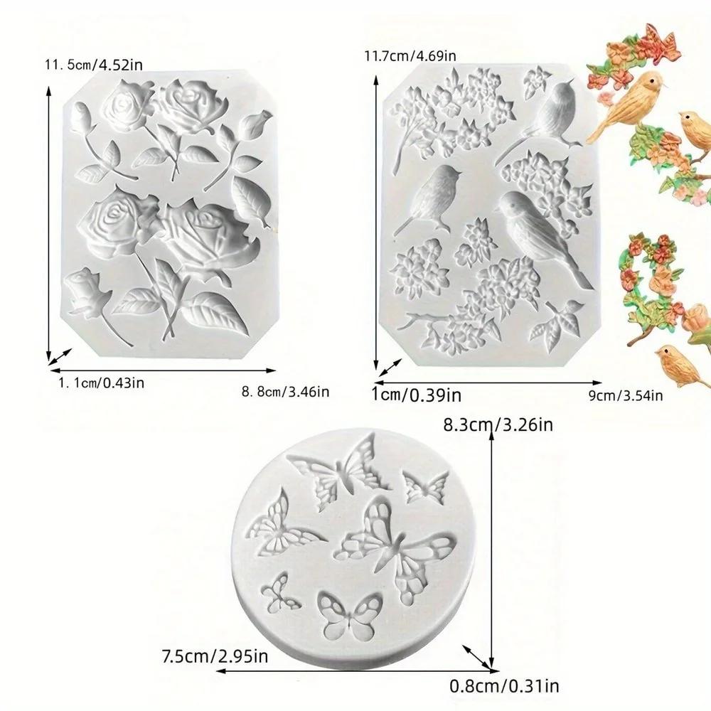 Letter Butterfly Rose Flower Stems Birds Blossoms Silicone Mold for Chocolate Fondant Soap Crafting DIY Decoration Cake Design