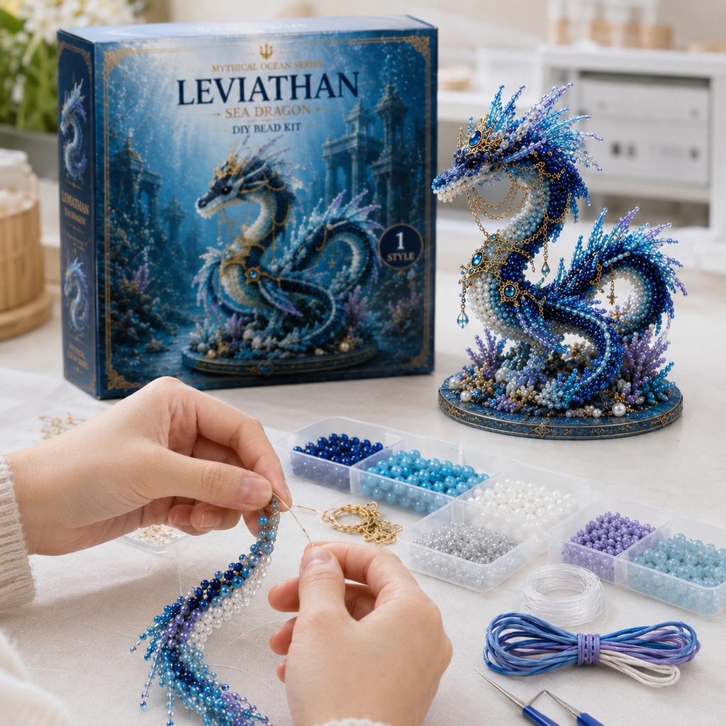 3D Beaded Sea Creature DIY Craft Kit Mythical Ocean Leviathan Bead Embroidery Animal Model for Handmade Projects Gift