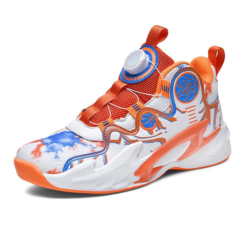 Net Shoes Spring and Autumn Actual Combat Boys Basketball Shoes Rotating Button Training Sneakers Running Shoes 6-12 Years Old
