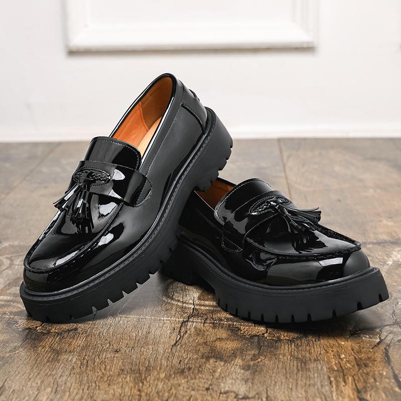 

Men Loafers Thick Sole Solid Color Tassel Decoration Professional Business Men Shoes 46