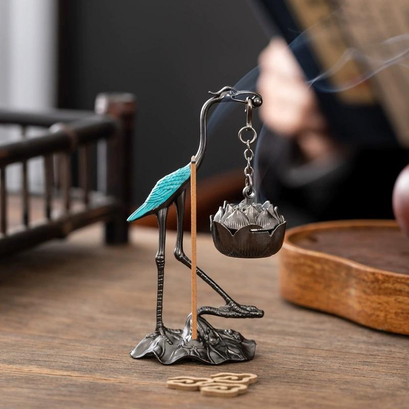 Chinese Style Incense Burner Zinc Alloy Good Symbolism Incense Holder Accessories Red-Crowned Crane Indoor Aromatherapy Gifts