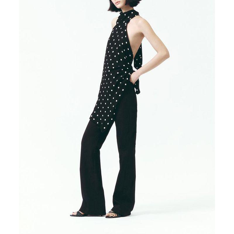 Summer New Product Women's Clothes Bowknot Decoration Asymmetric Hem Design Polka Dot Hanging Collar Tops 3559564