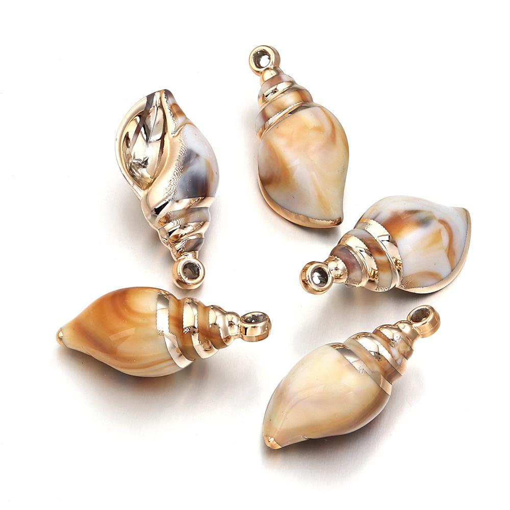 5-10pcs/lot Shell Shaped Acrylic Pendant Gold Plated Conch Scallop Charms Beads For DIY Fashion Keychain Necklace Accessories