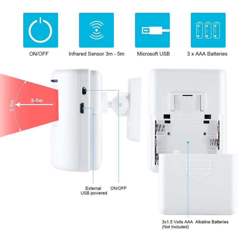 Wireless Infrared Sensing Doorbell with Welcome Device & Split Anti-Theft Alarm