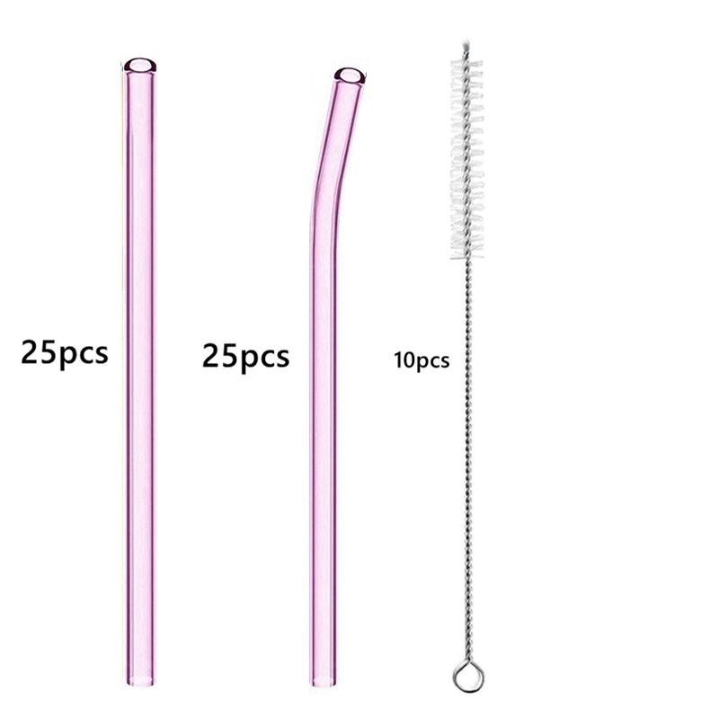 50PCS 20cm Reusable Straws Glass Drinking Straws Multi-color Eco-Friendly Straws for Cocktail Smoothies Bar Accessory Barware