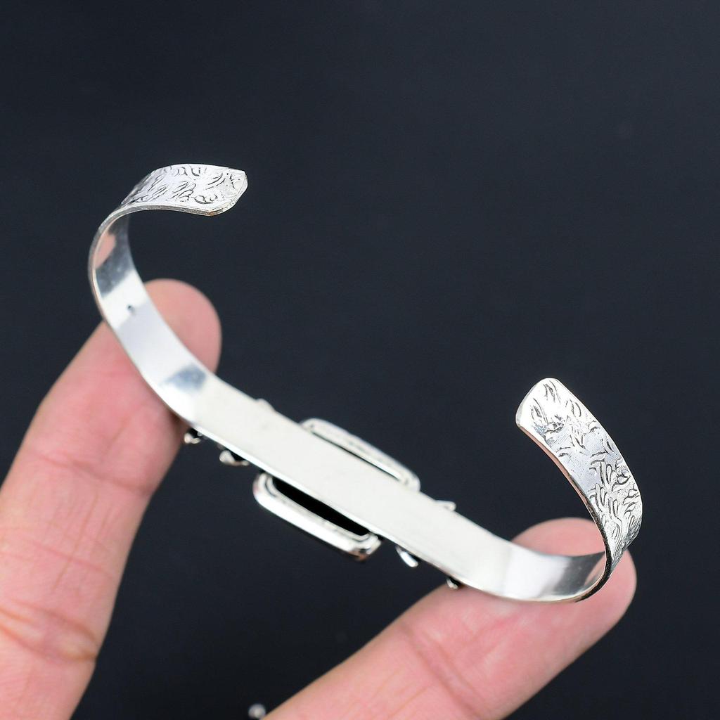 Halloween Sale 925 Silver Radiant Natural Tiger Eye Ethnic Sister Flower Bangle