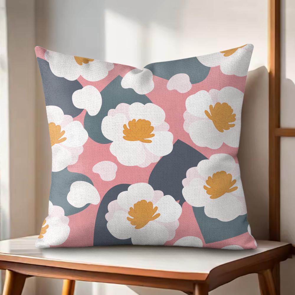 Colorful Flowers Cushion Cover Natural Linen Organic Fabric DoubleSided Printing Couch Pillow Covers Home Decor