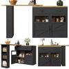 Extendable bar table with storage (138-204×39×104cm), 360° rotatable dining bar, kitchen island bistro table, sideboard cabinet with shelves, black