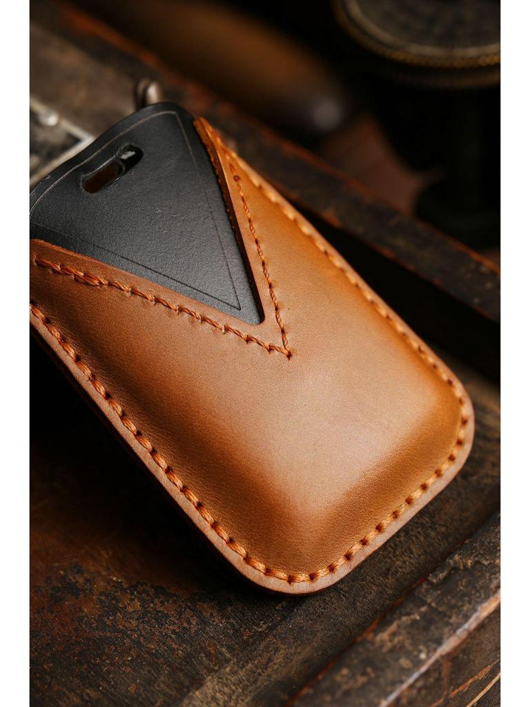 Handmade Genuine Leather Key Cover & Chain for Land Rover, Range Rover, Discovery 5, Jaguar - Crazy Horse Leather