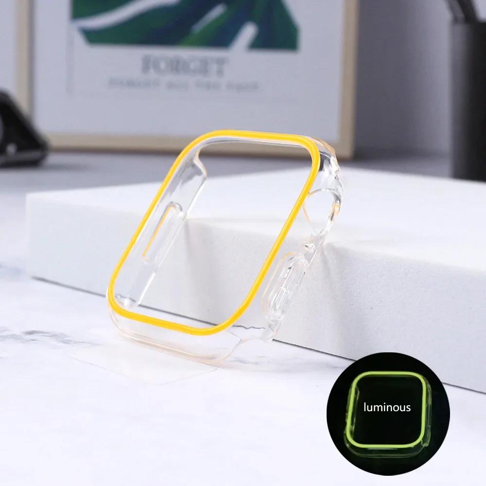 

Светящийся чехол для Apple Watch Case Ultra 49 мм, 45 мм, 44 мм, 41 мм, 40 мм, жесткий бампер из ПК, защитная рамка, аксессуары для iWatch 8, 7, 6, 5 SE 41mm-Series 7 8 9 жёлтый