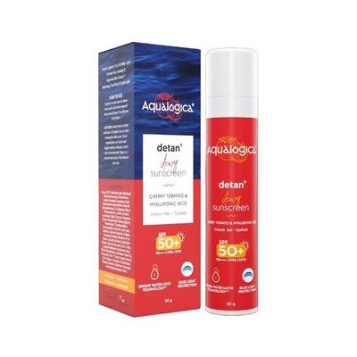 Aqualogica Detan+ Dewy Lightweight Sunscreen with SPF 50+ & PA++++ for UVA/B & Blue Light Protection | No White Cast for Men & Women - 50g