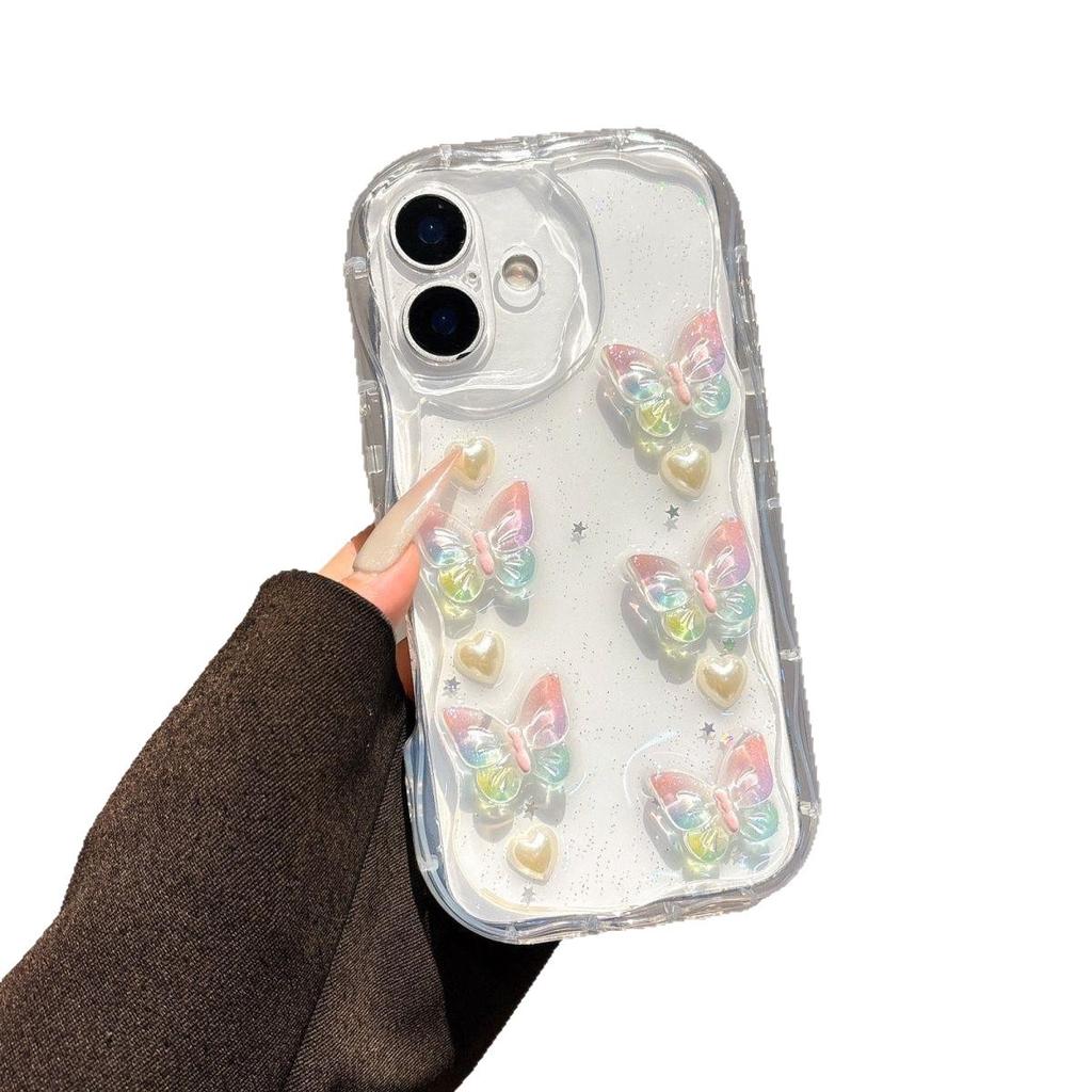 Ins for Apple 16/15 mobile phone case iPhone14/13Pro Max cream Epoxy gradual change butterfly case