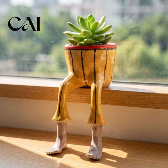 Fioriera Decorativa Seduta a Forma Umana in Resina, Fioriera Creativa con Gambe, Gambuta per Vaso Pianta Piccola da Interno, Succulente e Piante da Casa