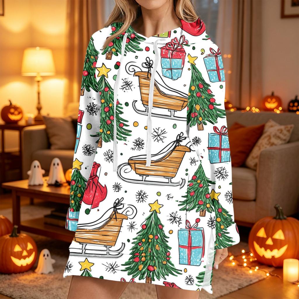 Women's Fashion Casual Long Sleeve Christmas Print Hoodie Top