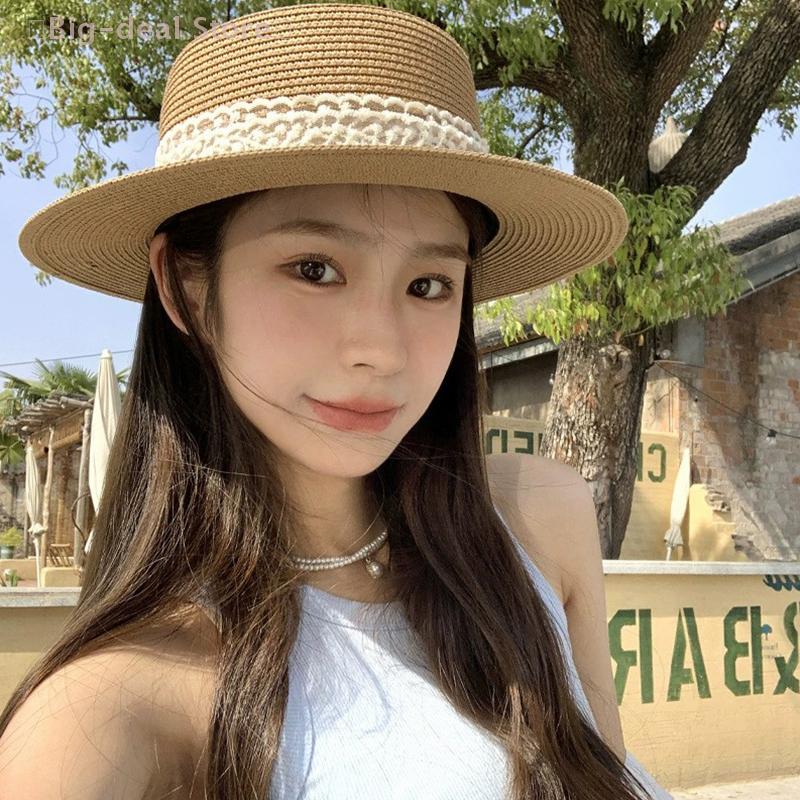 Women's Summer Beach Straw Hat, Lace Bow, Wide Brim Sun Protection, Travel Fashion Vacation Cap