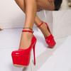 Pink Women's High Heels Fashion Patent Leather Super High Heels Ankle Buckle Plus Size Party Shoes Sexy Platform Shoes for Women