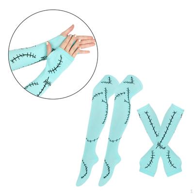 Halloween Costume Arm Fingerless Gloves and Long Socks Kit for Dress Up Days