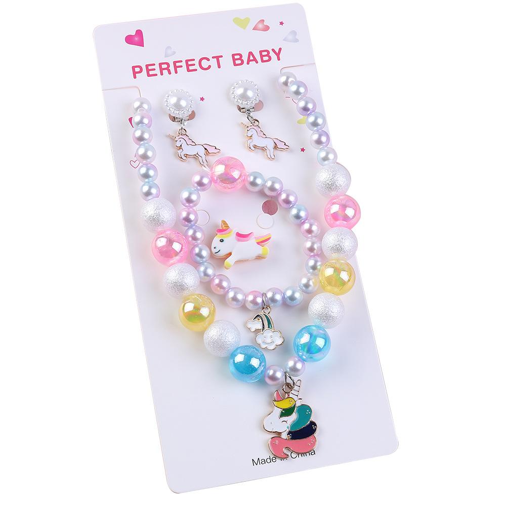 Baby Girl Unicorn Necklace Bracelet Set Dress Up Princess Pretend Play Necklace Bracelet Jewelry Gift for Toddlers Kids