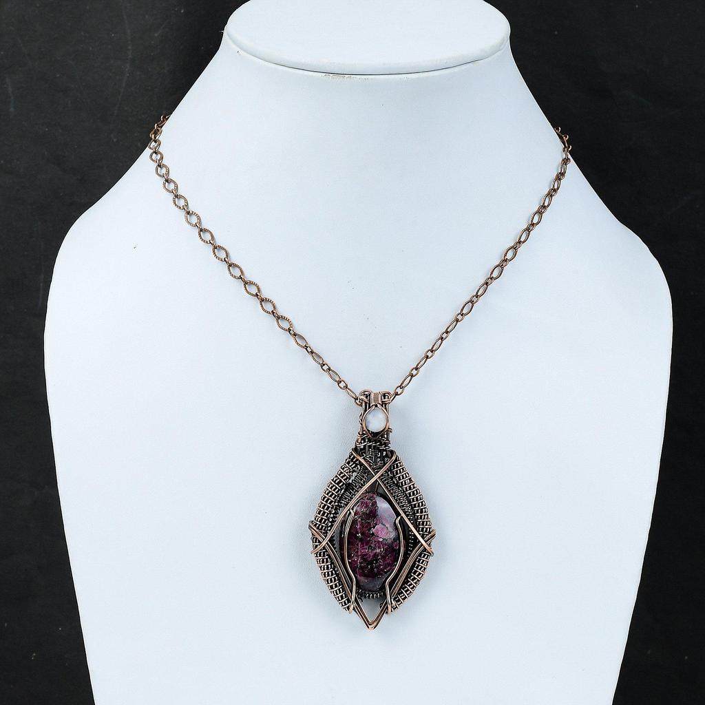 Eudialyte Pendant Copper Wire Wrapped Pendant Handmade Gemstone Jewelry Rainbow Moonstone Pendant Wire Jewelry Gift For Women Copper Jewelry