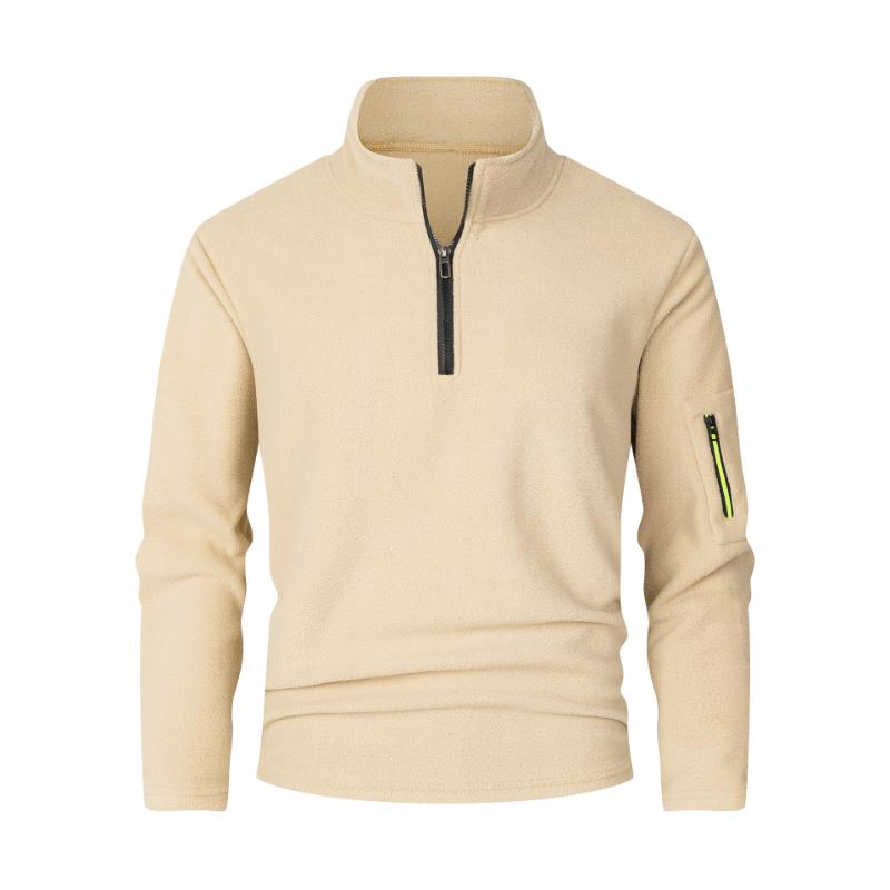 European and American Loose Solid Color Simple Sweatshirt Autumn Warm Stand Collar Zipper Thick Fleece Pullover Men's Top